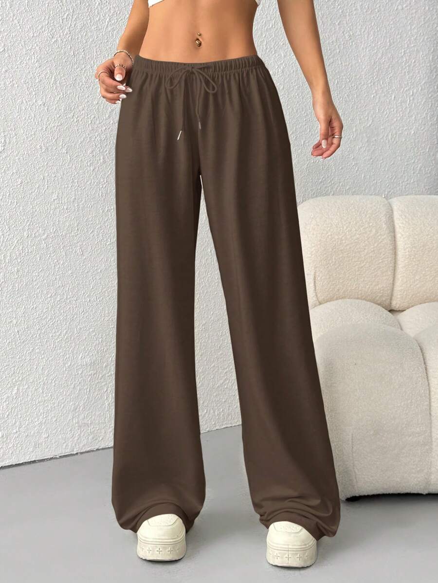 Düz Renk Bağcıklı Bel Düz Paça Jogger Pantolon Niebbla