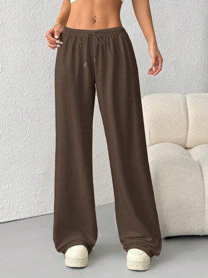 Düz Renk Bağcıklı Bel Düz Paça Jogger Pantolon Niebbla