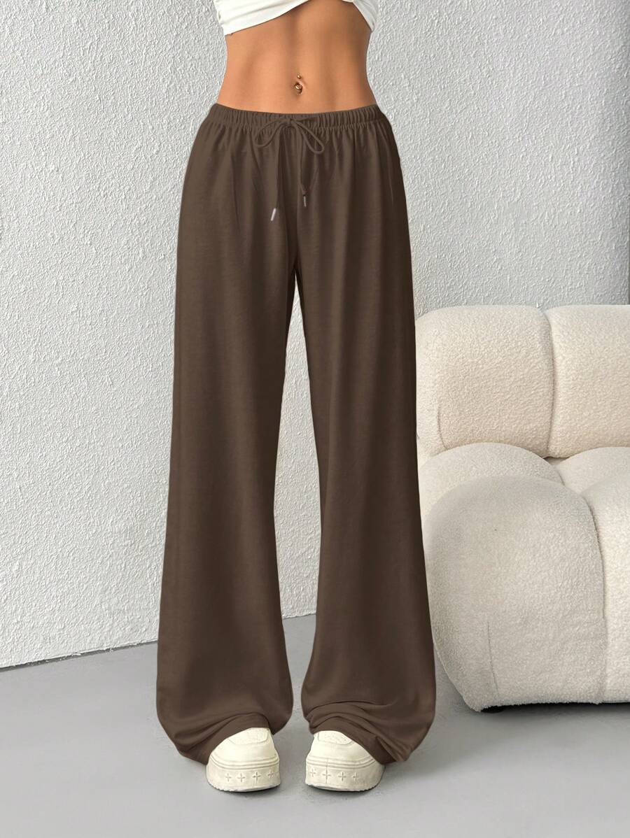Düz Renk Bağcıklı Bel Düz Paça Jogger Pantolon Niebbla