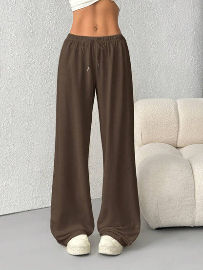Düz Renk Bağcıklı Bel Düz Paça Jogger Pantolon Niebbla