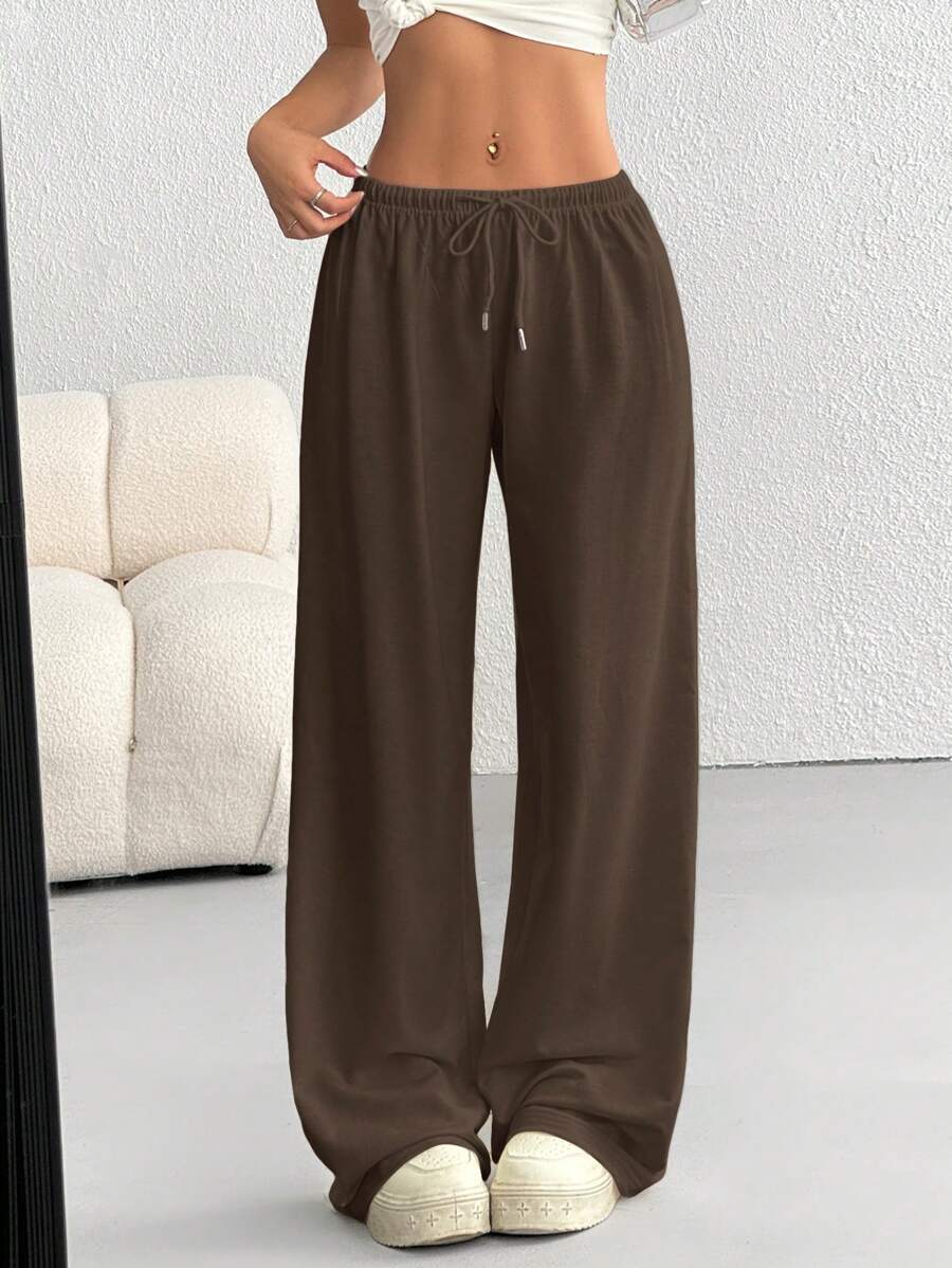 Düz Renk Bağcıklı Bel Düz Paça Jogger Pantolon Niebbla