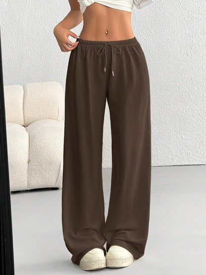 Düz Renk Bağcıklı Bel Düz Paça Jogger Pantolon Niebbla