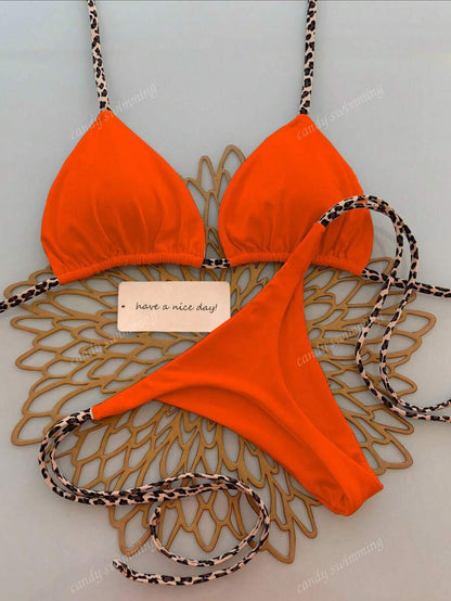 Leopar Desenli Boyundan Bağlamalı Bikini Takımı Niebbla