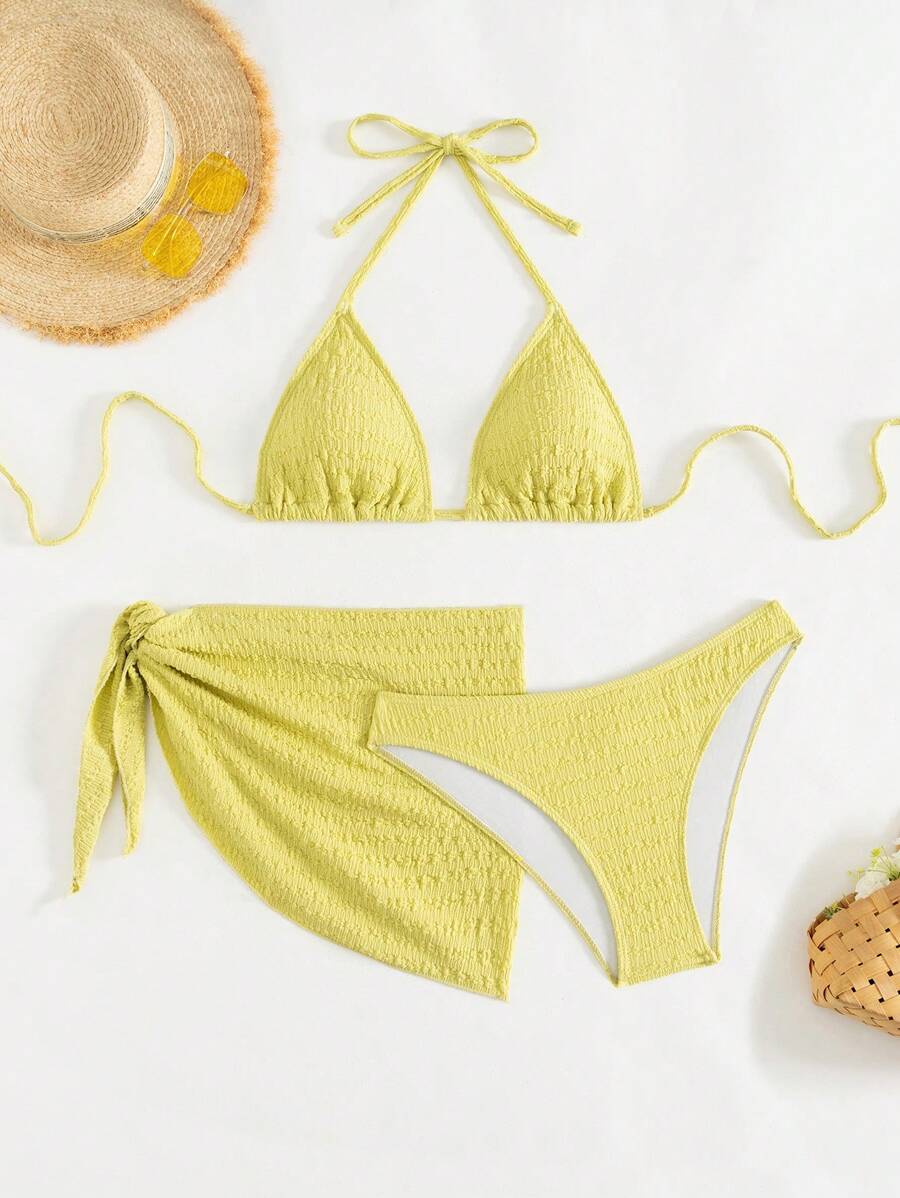 3 Parça Bikini Ve Düğümlü Mini Etek Takımı Niebbla