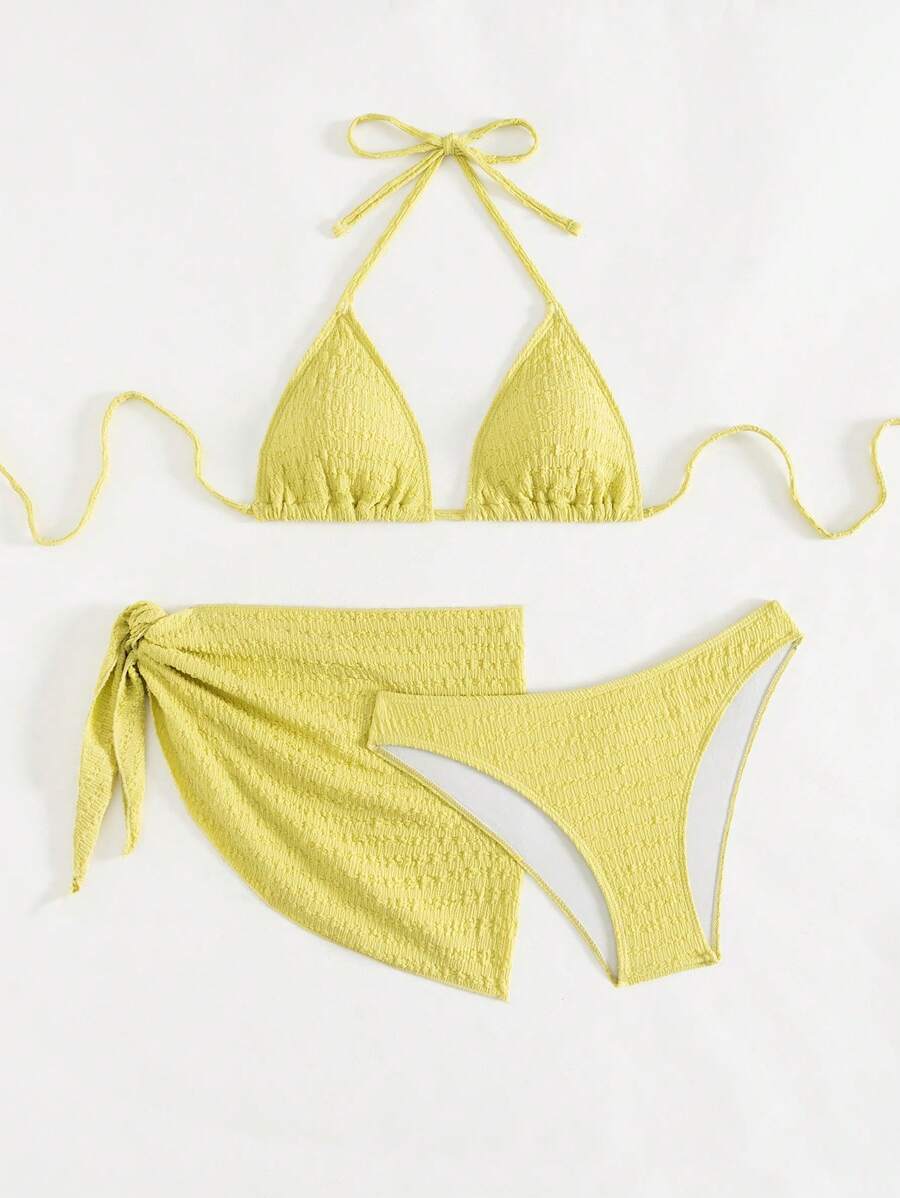 3 Parça Bikini Ve Düğümlü Mini Etek Takımı Niebbla