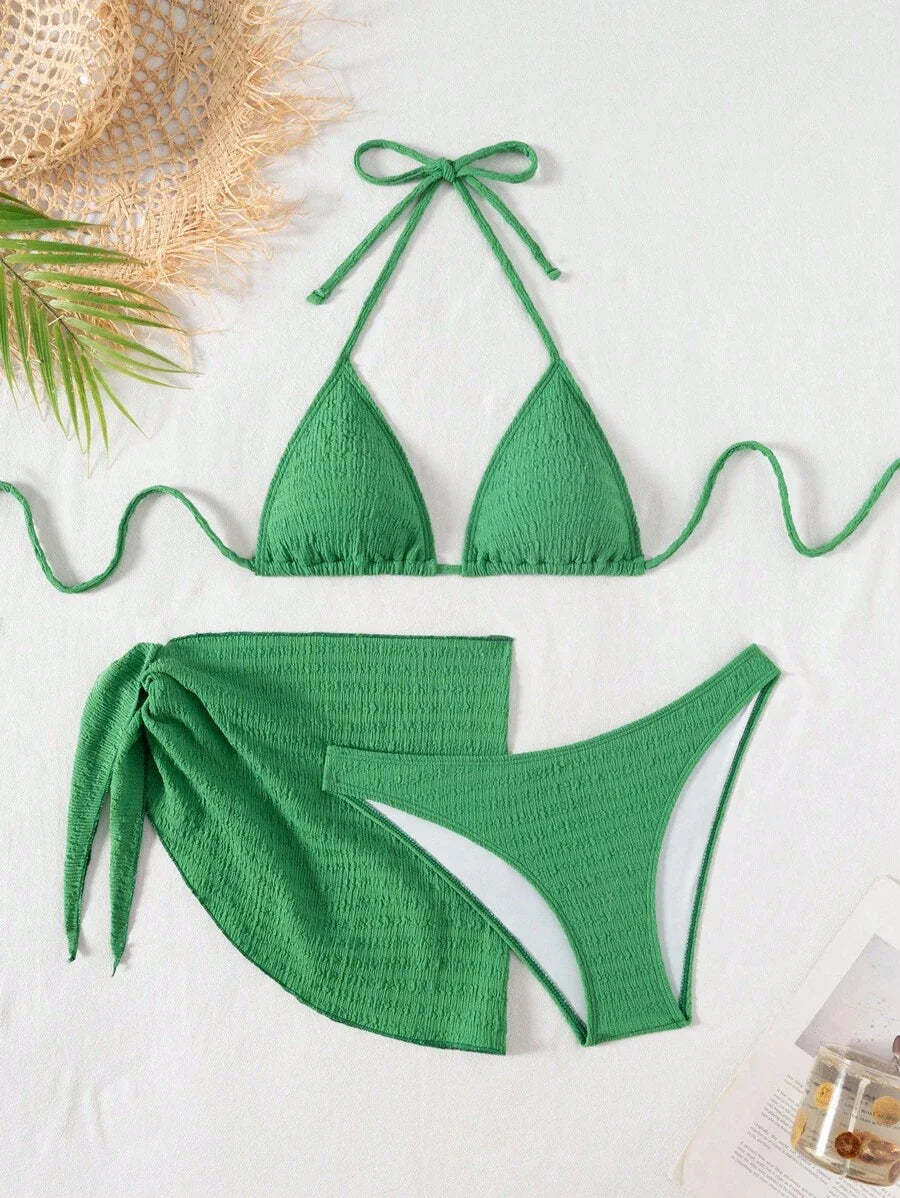 3 Parça Bikini Ve Düğümlü Mini Etek Takımı Niebbla