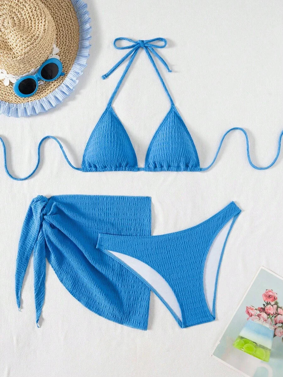 3 Parça Bikini Ve Düğümlü Mini Etek Takımı Niebbla