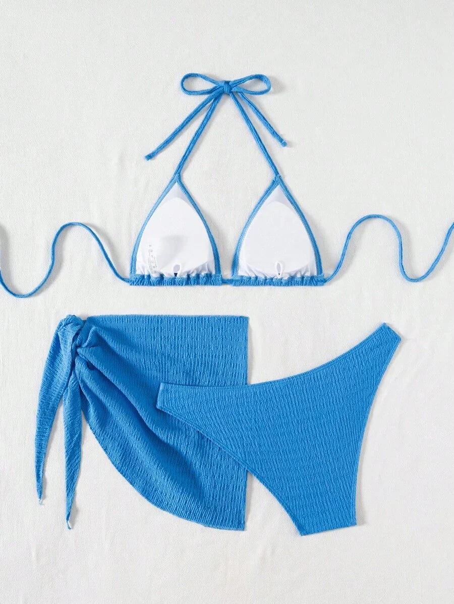 3 Parça Bikini Ve Düğümlü Mini Etek Takımı Niebbla