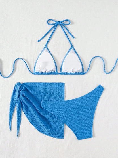 3 Parça Bikini Ve Düğümlü Mini Etek Takımı Niebbla