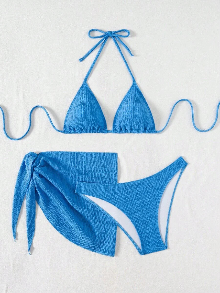 3 Parça Bikini Ve Düğümlü Mini Etek Takımı Niebbla