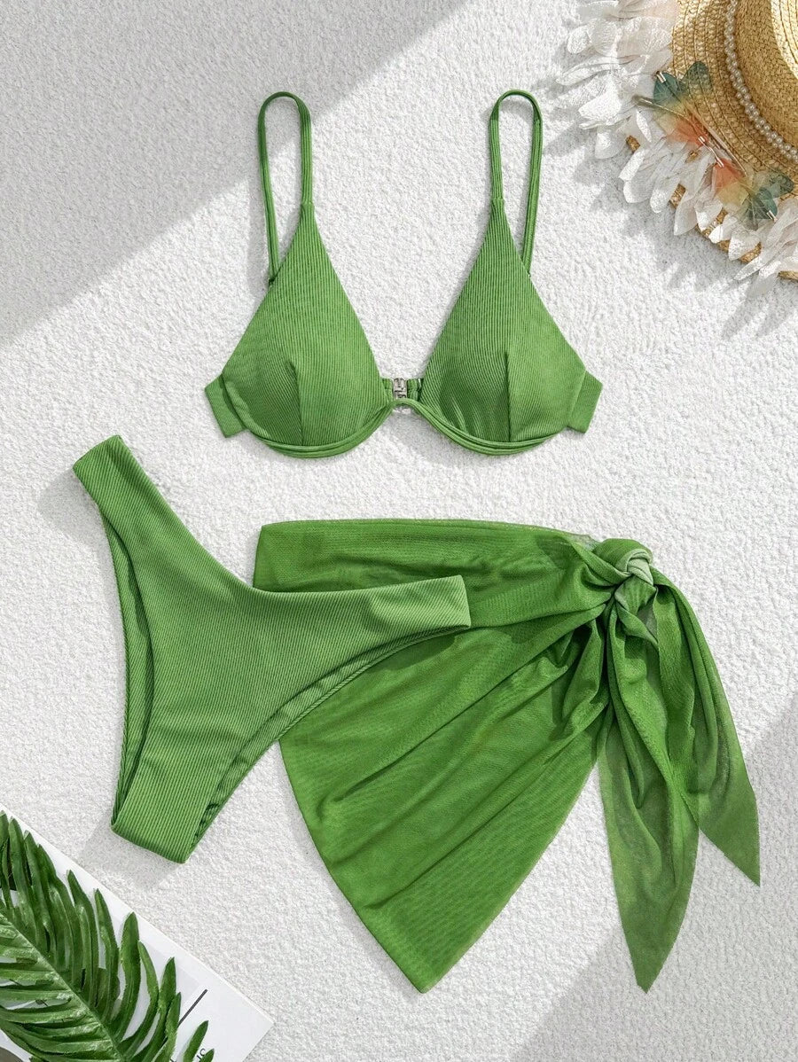 3'Lü Balenli Bikini Takımı Ve Örgü Plaj Eteği Niebbla