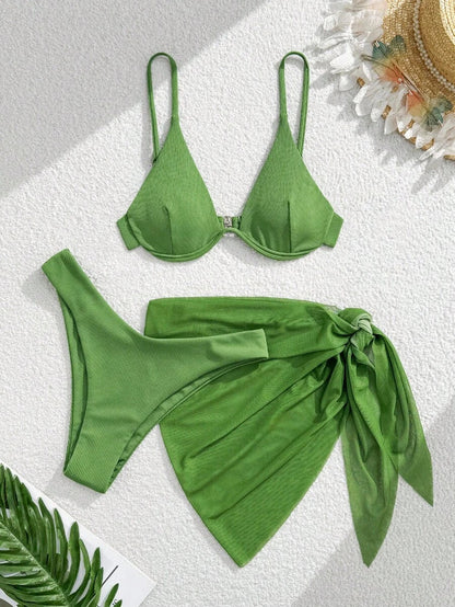 3'Lü Balenli Bikini Takımı Ve Örgü Plaj Eteği Niebbla
