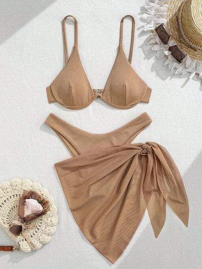 3'Lü Balenli Bikini Takımı Ve Örgü Plaj Eteği Niebbla