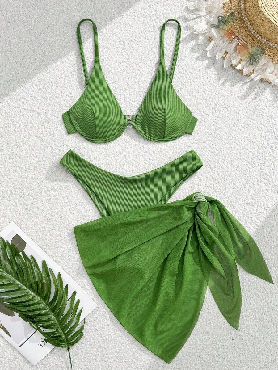 3'Lü Balenli Bikini Takımı Ve Örgü Plaj Eteği Niebbla