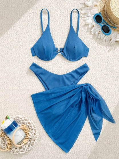 3'Lü Balenli Bikini Takımı Ve Örgü Plaj Eteği Niebbla
