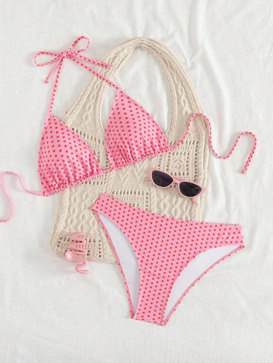 Çiçek Desenli Halter Bağcıklı Bikini Takımı Niebbla