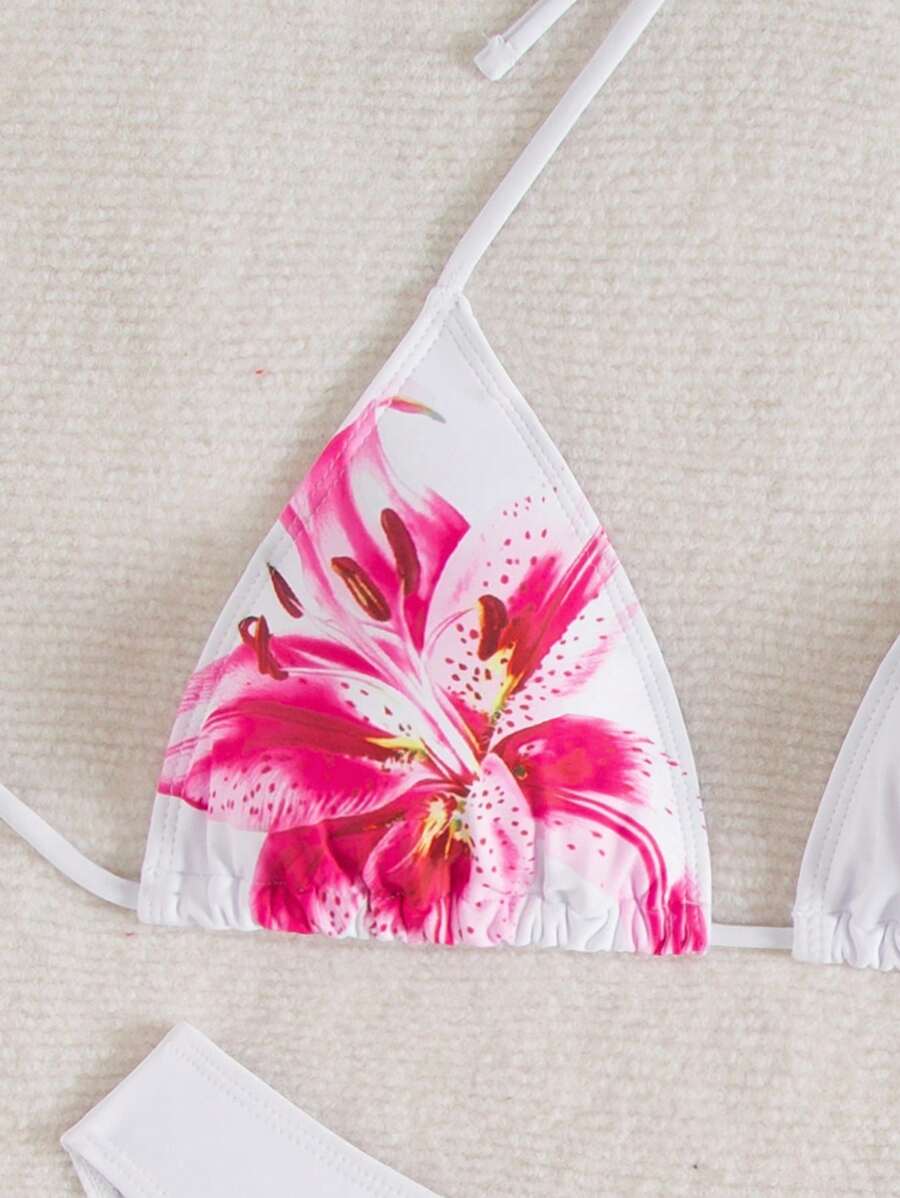Çiçek Desenli Halter Bağcıklı Bikini Takımı Niebbla