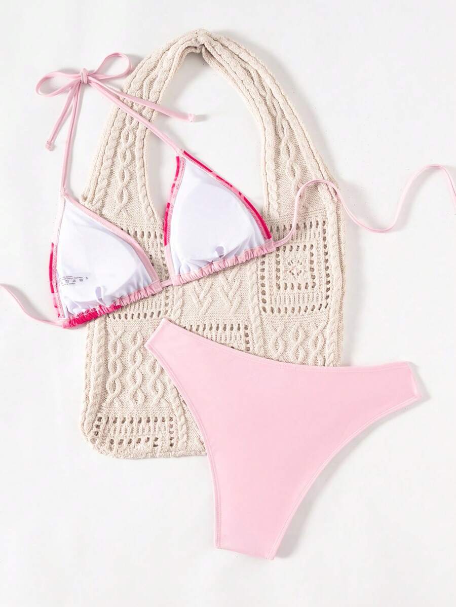 Çiçek Desenli Halter Bağcıklı Bikini Takımı Niebbla