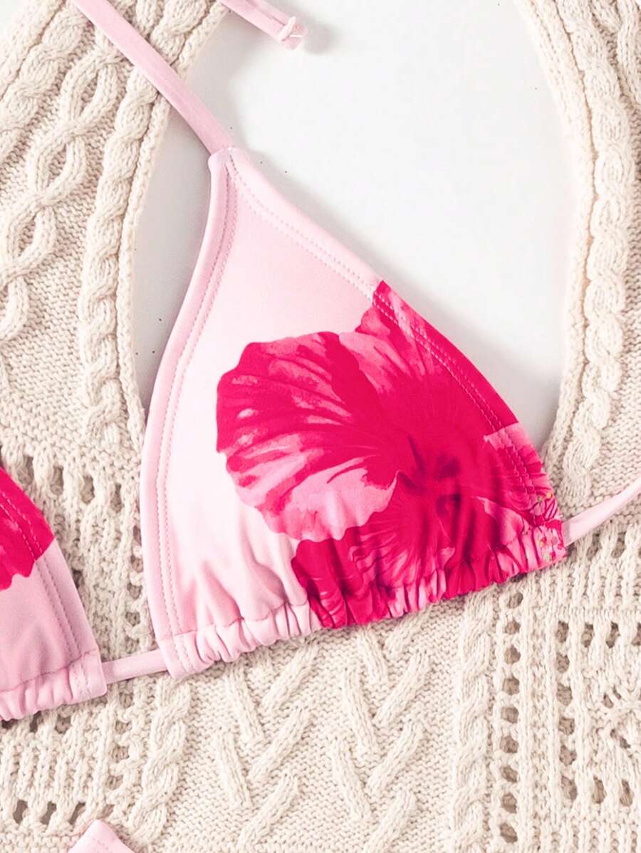 Çiçek Desenli Halter Bağcıklı Bikini Takımı Niebbla