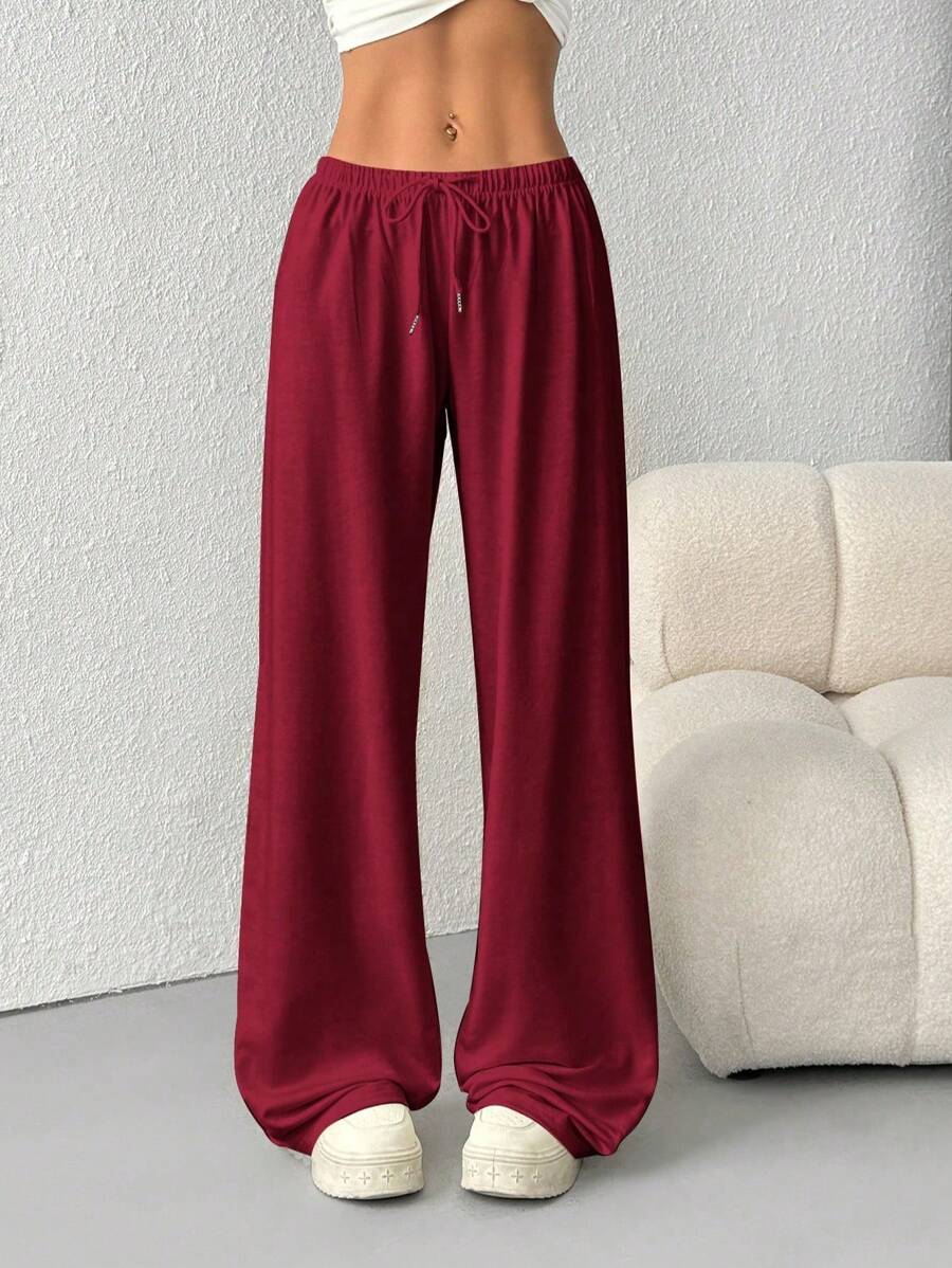 Düz Renk Bağcıklı Bel Düz Paça Jogger Pantolon Niebbla