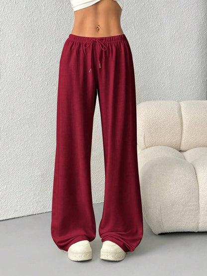 Düz Renk Bağcıklı Bel Düz Paça Jogger Pantolon Niebbla