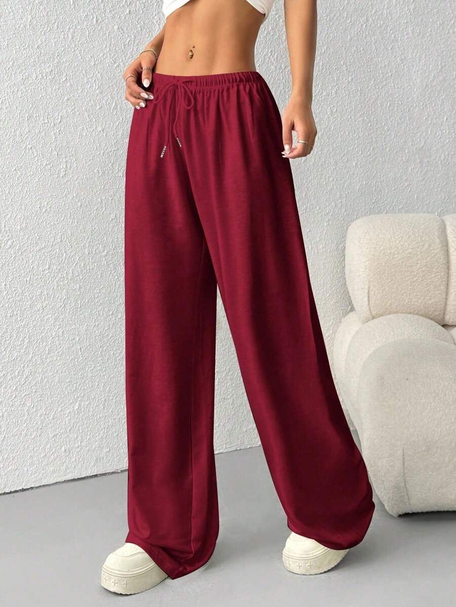 Düz Renk Bağcıklı Bel Düz Paça Jogger Pantolon Niebbla