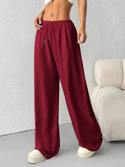 Düz Renk Bağcıklı Bel Düz Paça Jogger Pantolon Niebbla