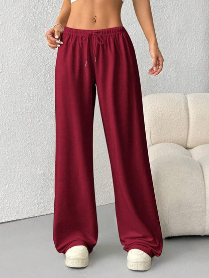 Düz Renk Bağcıklı Bel Düz Paça Jogger Pantolon Niebbla