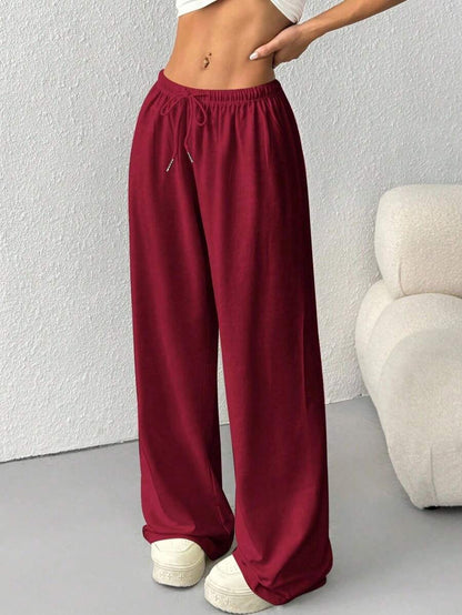 Düz Renk Bağcıklı Bel Düz Paça Jogger Pantolon Niebbla