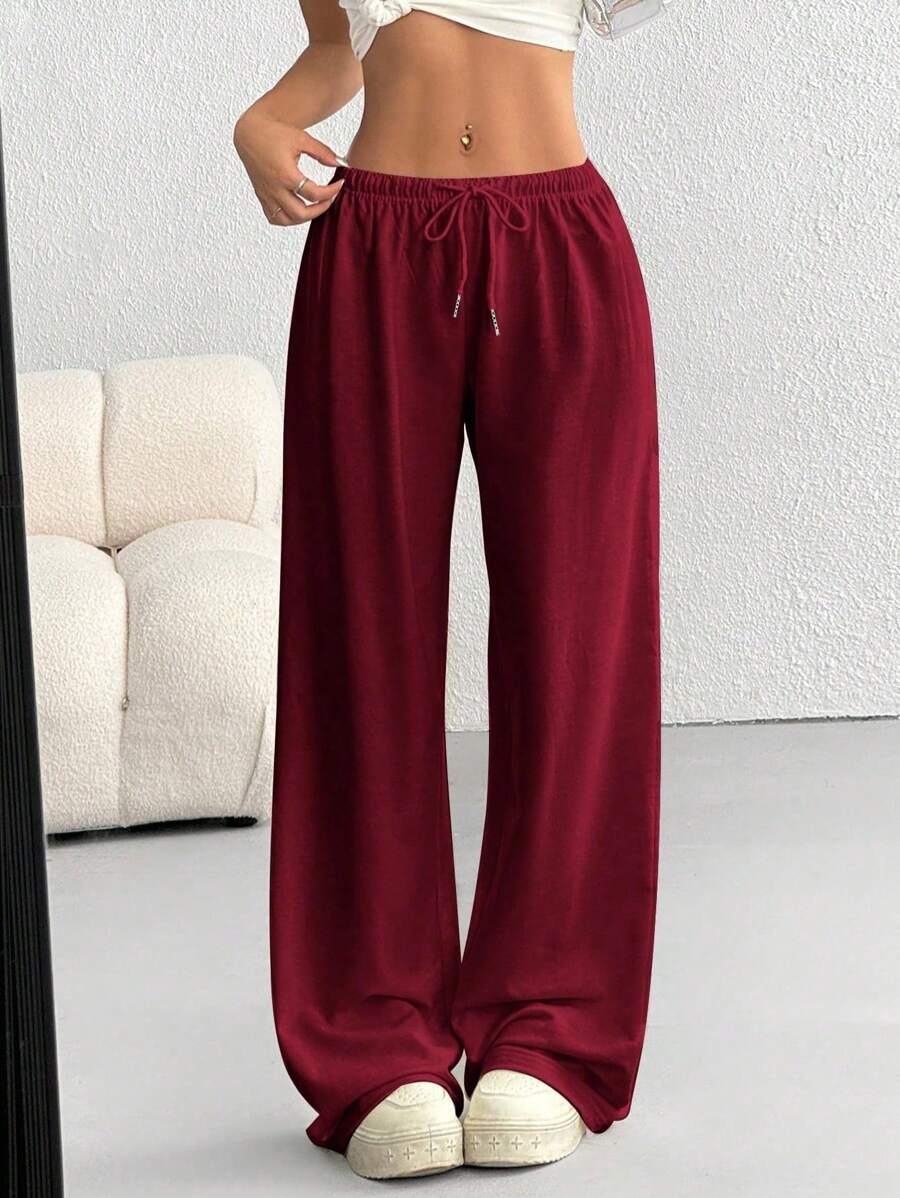 Düz Renk Bağcıklı Bel Düz Paça Jogger Pantolon Niebbla