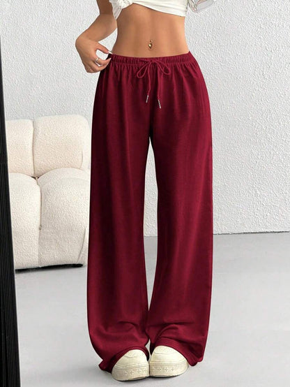 Düz Renk Bağcıklı Bel Düz Paça Jogger Pantolon Niebbla