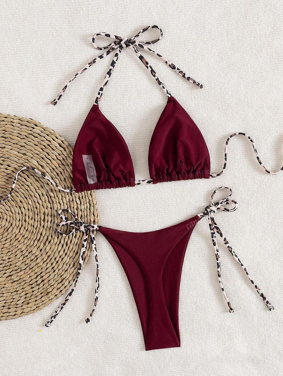 Leopar Desenli Boyundan Bağlamalı Bikini Takımı Niebbla