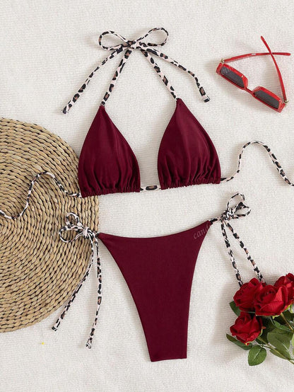 Leopar Desenli Boyundan Bağlamalı Bikini Takımı Niebbla