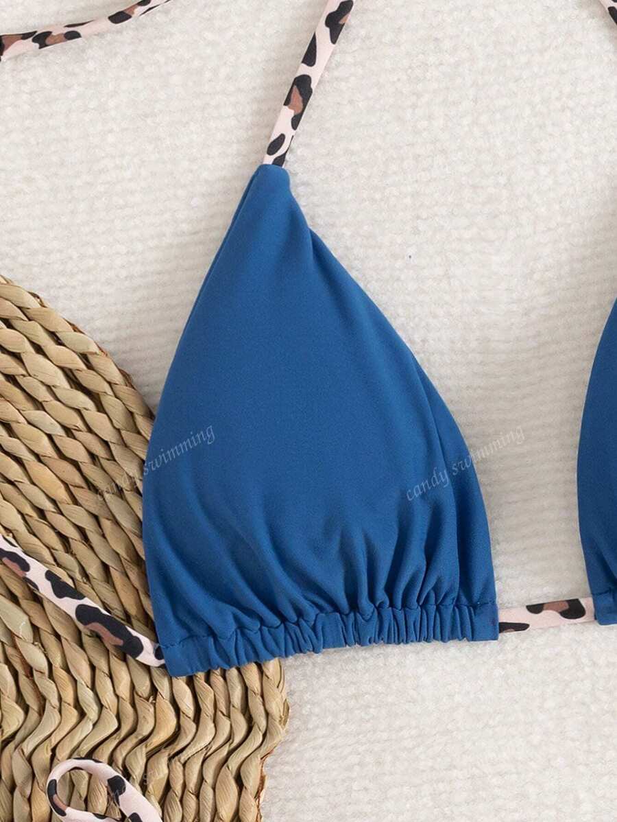 Leopar Desenli Boyundan Bağlamalı Bikini Takımı Niebbla