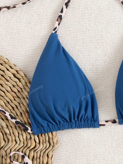 Leopar Desenli Boyundan Bağlamalı Bikini Takımı Niebbla