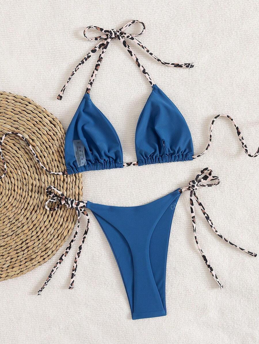 Leopar Desenli Boyundan Bağlamalı Bikini Takımı Niebbla