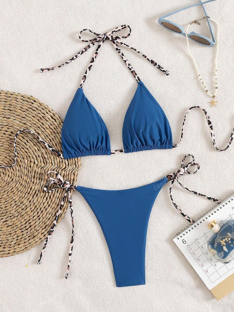 Leopar Desenli Boyundan Bağlamalı Bikini Takımı Niebbla