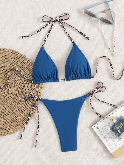 Leopar Desenli Boyundan Bağlamalı Bikini Takımı Niebbla