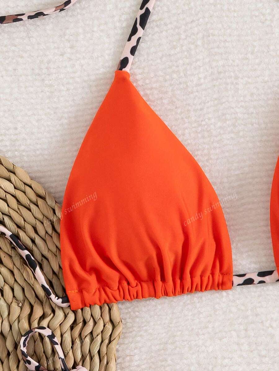 Leopar Desenli Boyundan Bağlamalı Bikini Takımı Niebbla