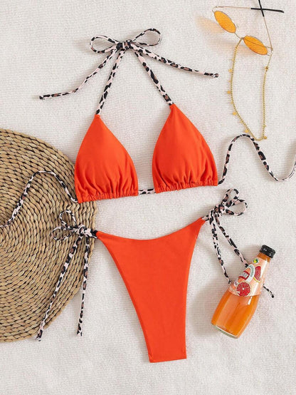 Leopar Desenli Boyundan Bağlamalı Bikini Takımı Niebbla