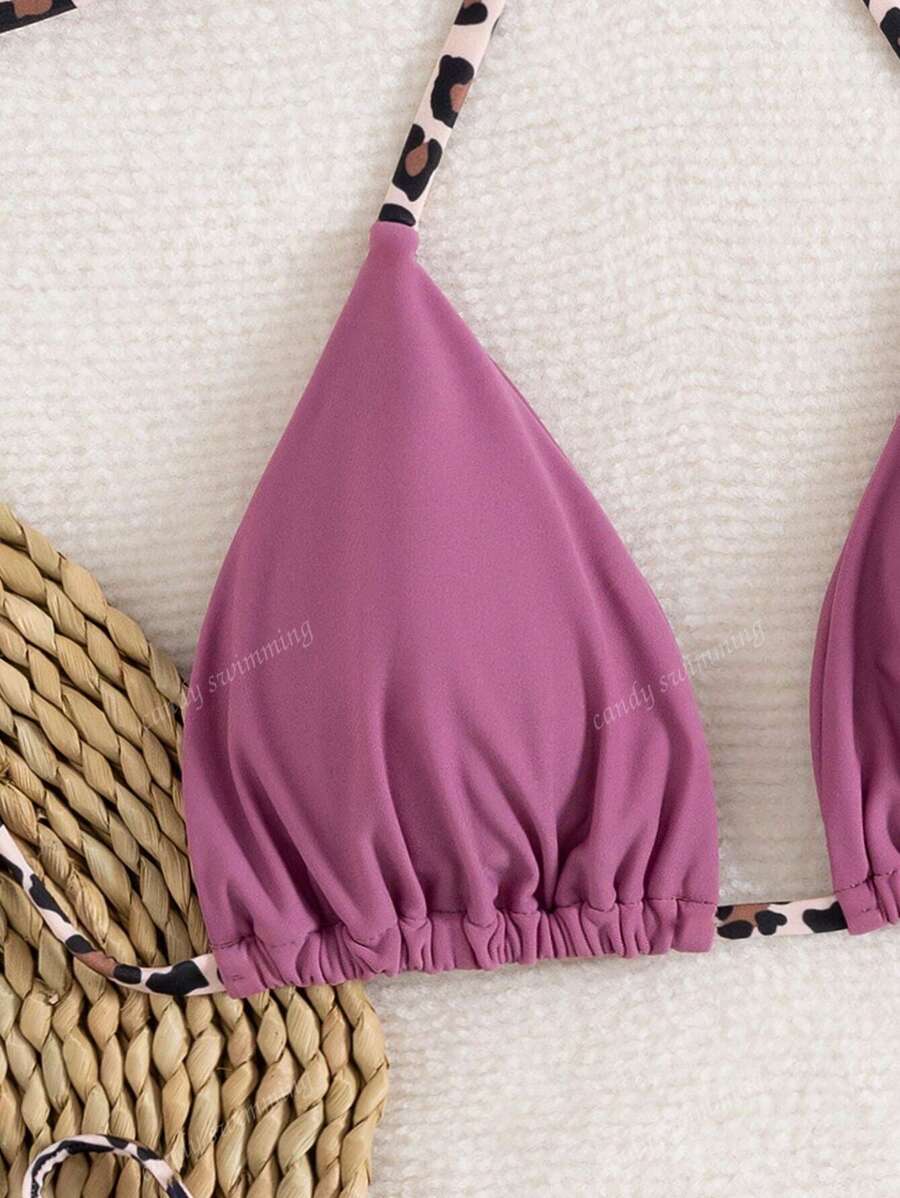 Leopar Desenli Boyundan Bağlamalı Bikini Takımı Niebbla