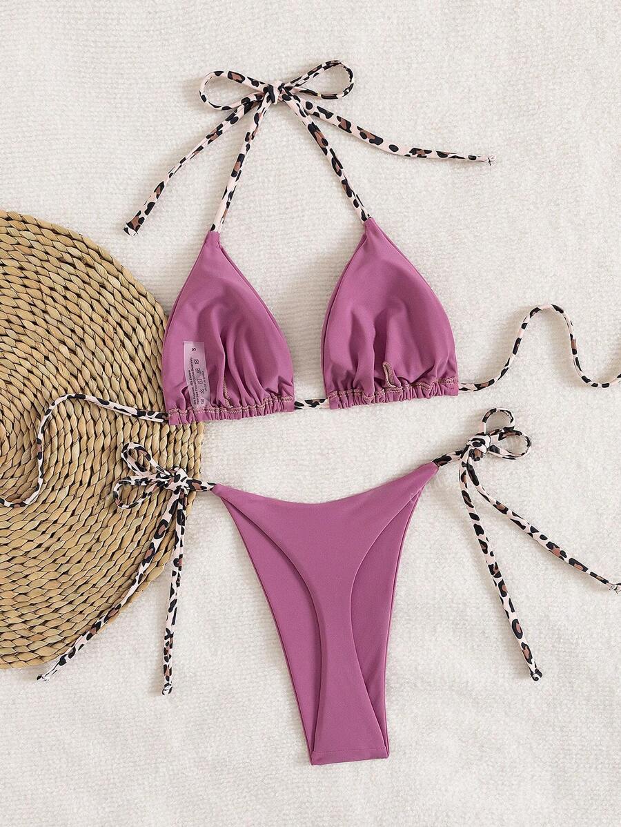 Leopar Desenli Boyundan Bağlamalı Bikini Takımı Niebbla