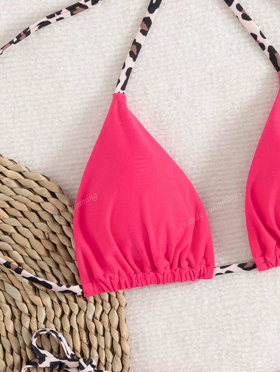 Leopar Desenli Boyundan Bağlamalı Bikini Takımı Niebbla