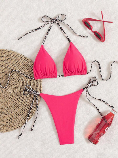Leopar Desenli Boyundan Bağlamalı Bikini Takımı Niebbla
