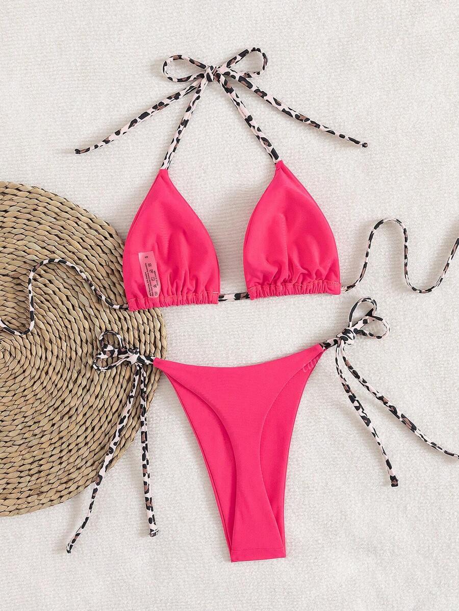 Leopar Desenli Boyundan Bağlamalı Bikini Takımı Niebbla