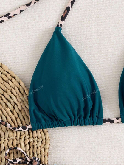 Leopar Desenli Boyundan Bağlamalı Bikini Takımı Niebbla
