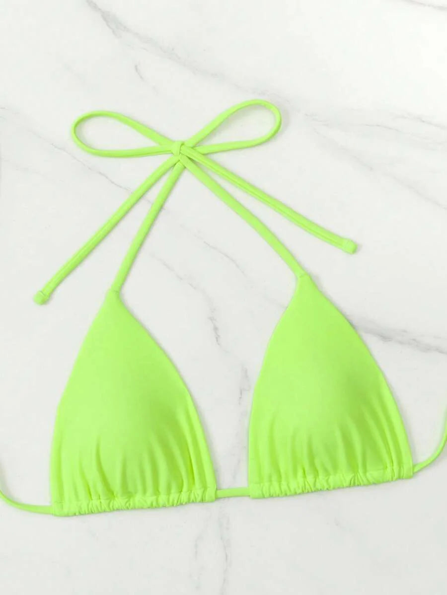 3 Parça Halter Üst + Üçgen Alt + Bağcıklı Şort Bikini Takımı Niebbla
