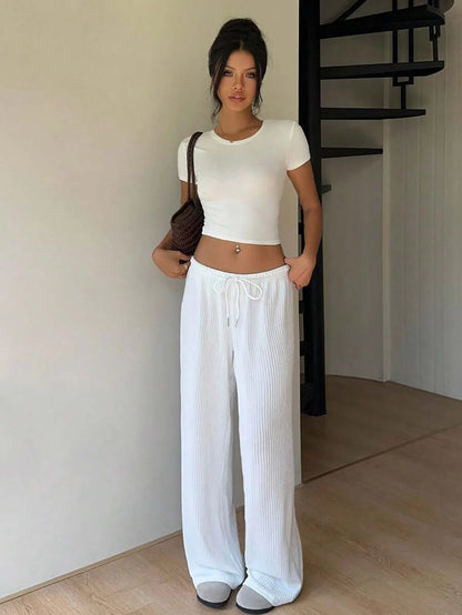 Düz Renk Bağcıklı Bel Düz Paça Jogger Pantolon Niebbla