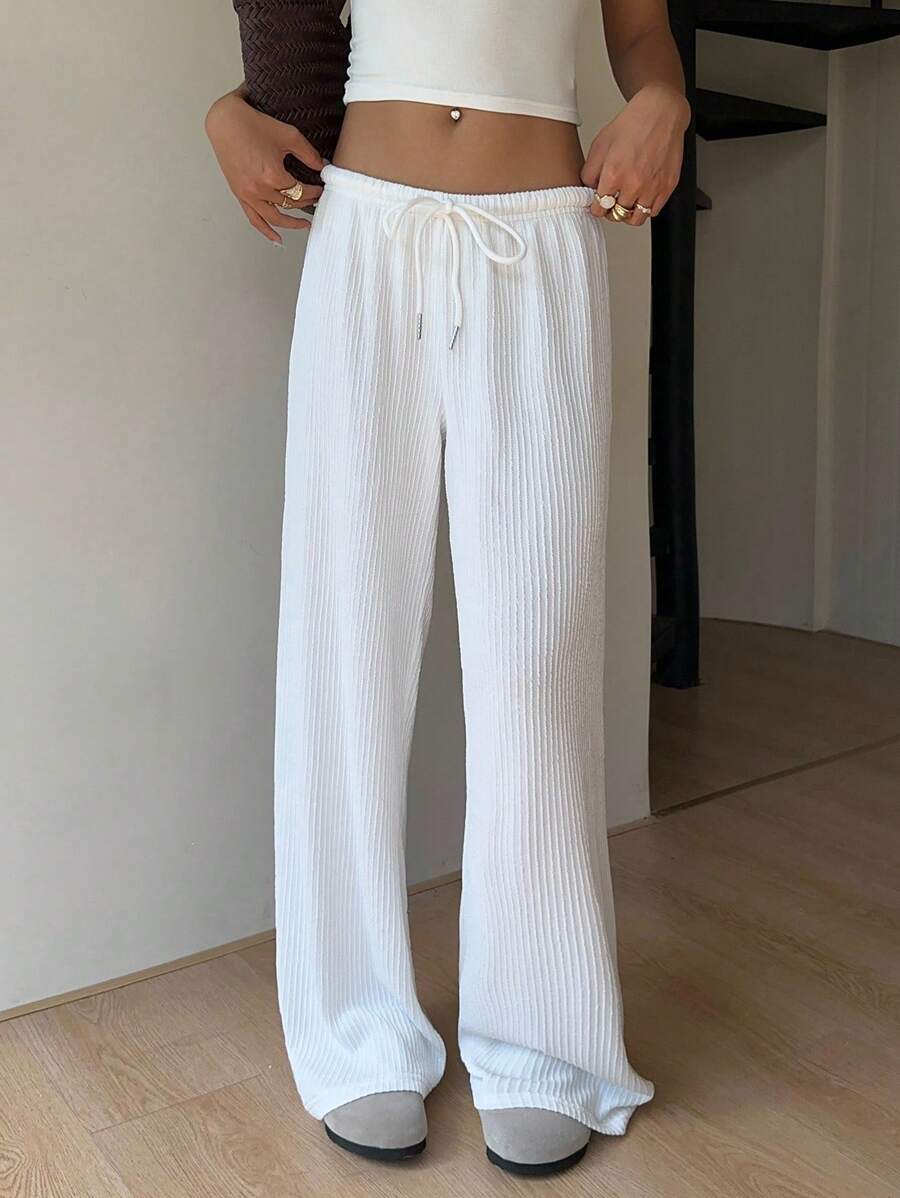 Düz Renk Bağcıklı Bel Düz Paça Jogger Pantolon Niebbla