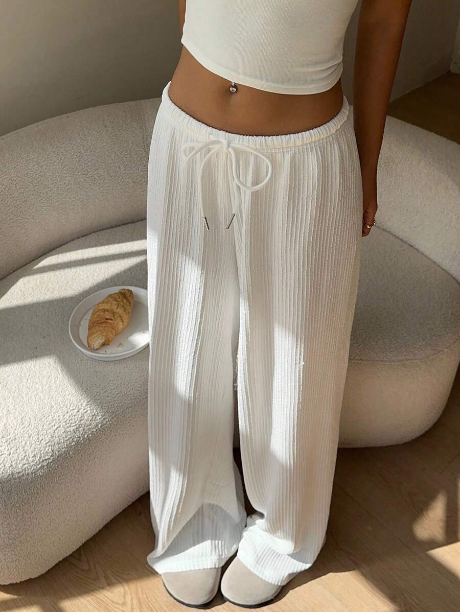 Düz Renk Bağcıklı Bel Düz Paça Jogger Pantolon Niebbla